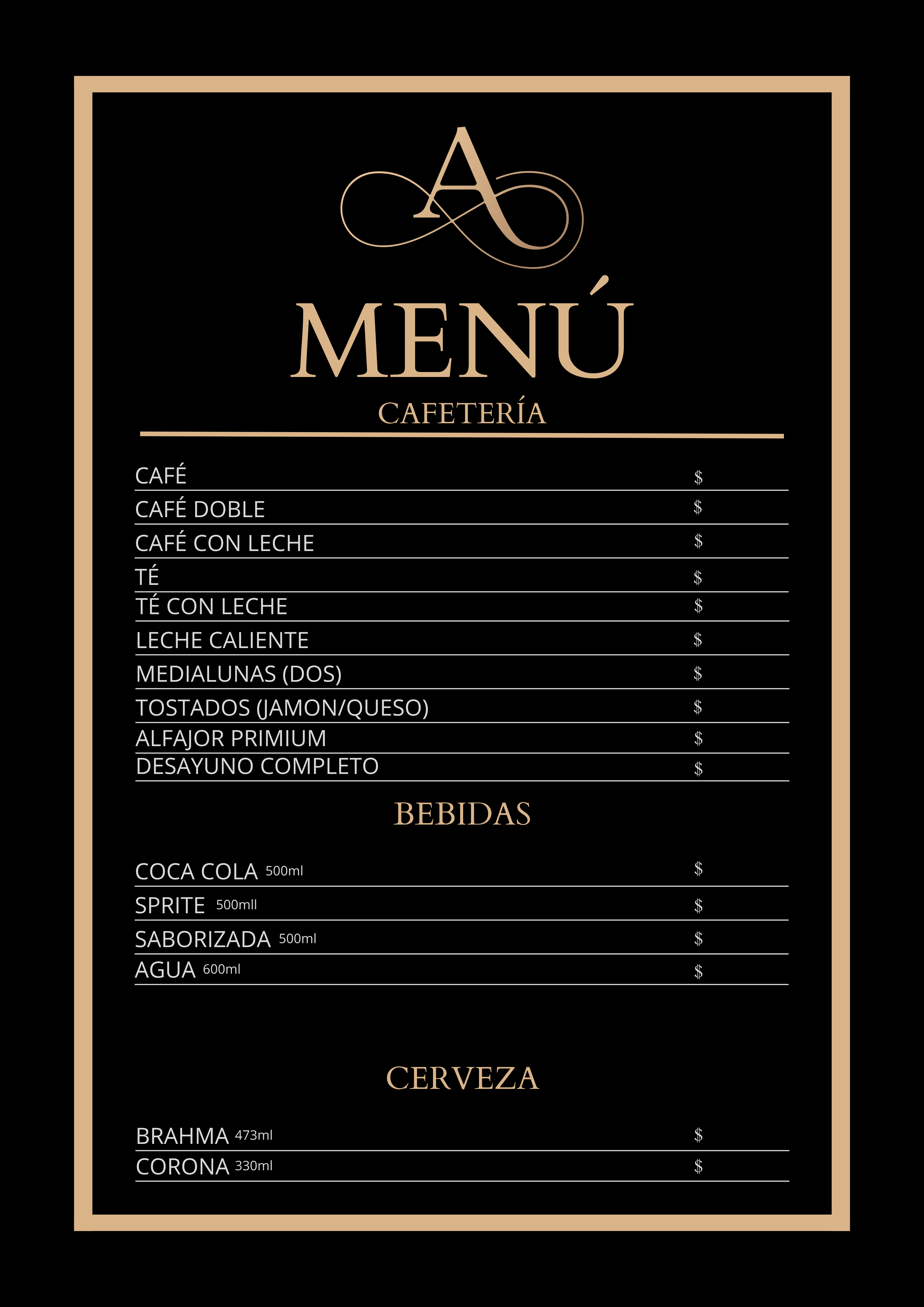 Menú Bar Los Álamos — Aperitivos, Petacas, Espumosos, Cocina, Varios